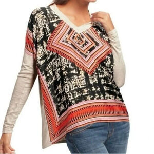 Cabi Silk V Neck Drop Shoulder Boho Scarf Top
